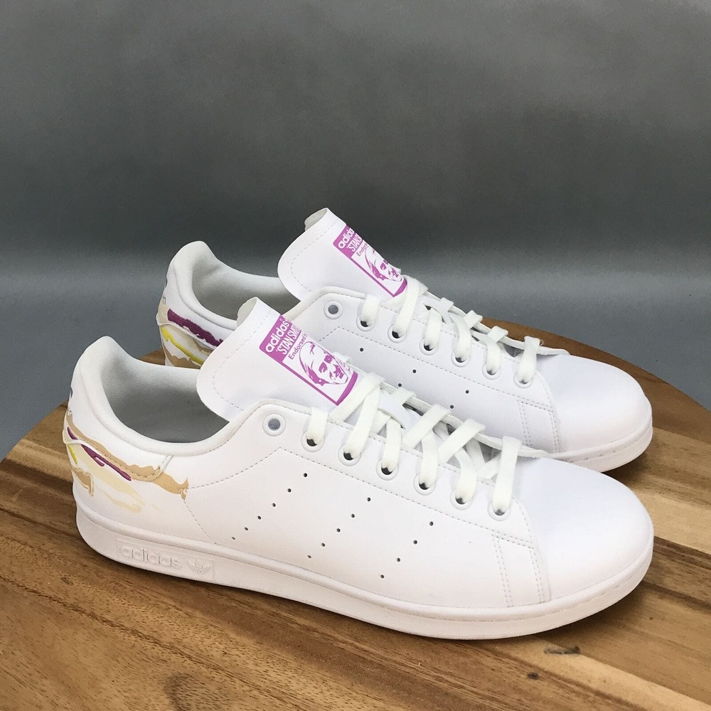 Adidas Women's White Stan Smith Sneakers with Pink Accent